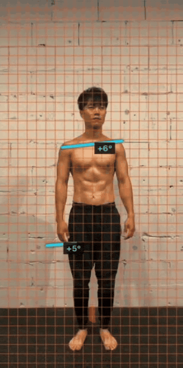 Person on a posture grid with angle overlays showing alignment